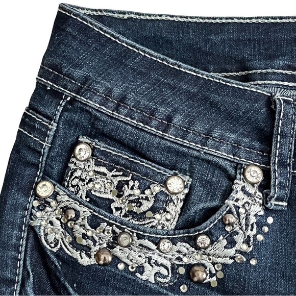 BEBE Embroidered Rhinestone Embellished Skinny Jeans - Picture 5 of 14